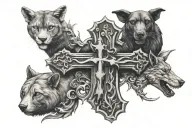 4 animals around a cross tattoo design idea
