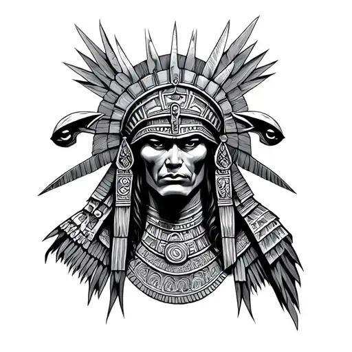 Aztec warrior with aliens tattoo design idea