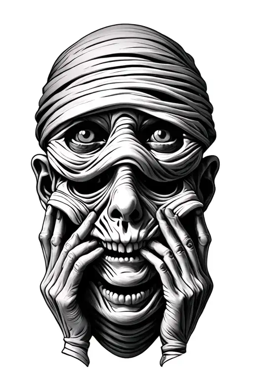 3 mummy faces with see no hear no speak no evil tattoo design idea