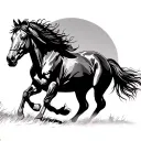 wild horse running, American plains in the back tattoo design idea