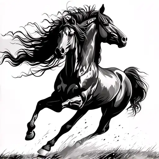wild horse running, American plains in the back tattoo design idea