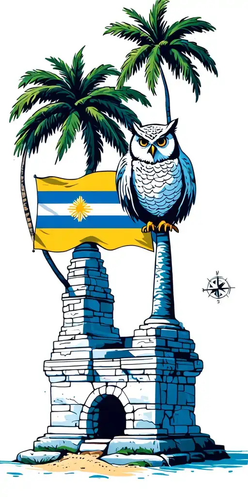 Curacao Flag Dominican republic flag Beach coconut tree El monumento de santigao An Owl and a compass tattoo design idea