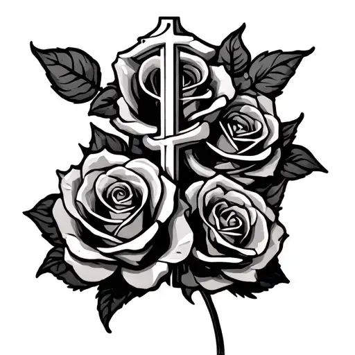 Rip Dad religious symbol intertwined roses tattoo design idea