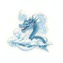 clouds tattoo dotwork half sleeve with decent blue söim dragon  and fade tattoo design idea