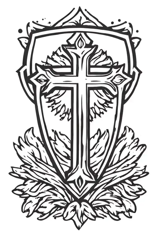 cross inside shield tattoo design idea