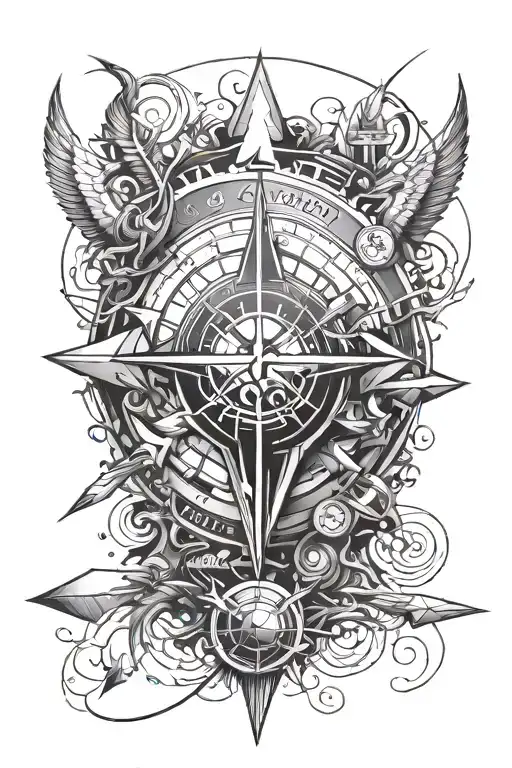football, number 9 realms, compass and arrows, a band of mister tattoo design idea