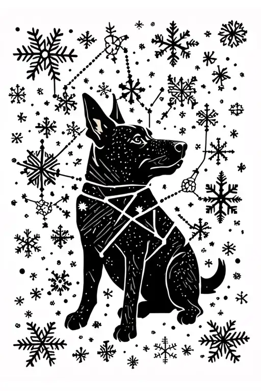 canis major constellation made of snowflakes inside a dog silhouette tattoo design idea