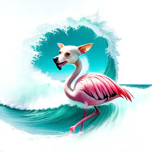 Flamingo riding waves i want my white  chiweenie riding on the back of a bright pink cool flamingo through big waves and tattoo design idea