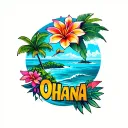 Hawaiian islands surrounded by the term ohana tattoo design idea