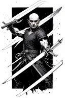 Levy Ackerman in a dynamic combat pose with branded swords. tattoo design idea