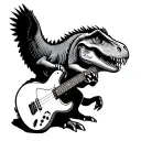A dinosaur playing a gretsch falcon white guitar for a back of calf tattoo tattoo design idea