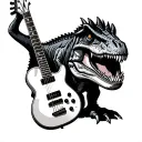 A dinosaur playing a gretsch falcon white guitar for a back of calf tattoo tattoo design idea
