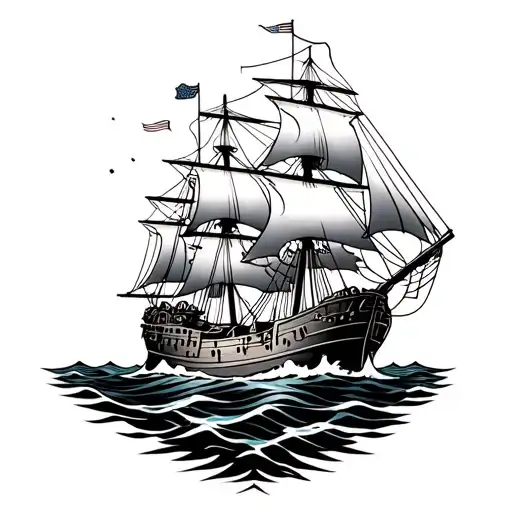 fully rigged ship sailing tattoo design idea