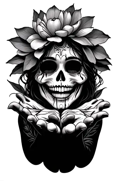 Low Catrina Chora Cry now laughs with in your hands flower of Lotos de Money tattoo design idea