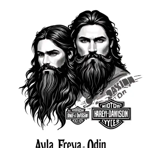 "Ayla, Freya, Odin" Harley Davidson, Army, caravan travelling, Ayla, Freya, Odin, beards, Viking tattoo design idea