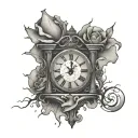 clock with cracks and hourglass tattoo design idea