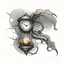 clock with cracks and hourglass tattoo design idea