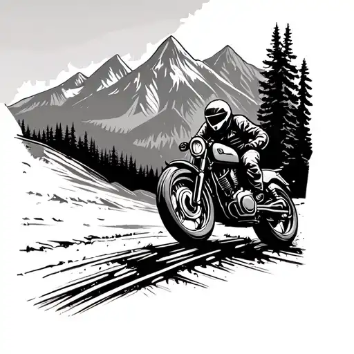 adventure motorcycle riding on nature and mountains tattoo design idea