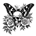 moth with skull and flowers tattoo design idea