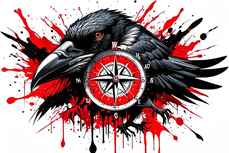 raven and veg visor compass tattoo design idea