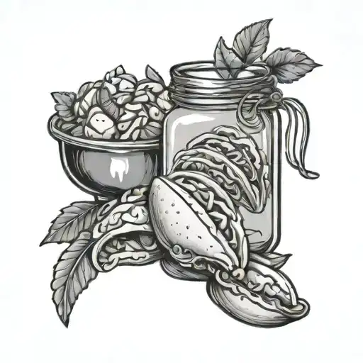 glass jar shape, the taco, and the Mexican sweet bread (concha)  tattoo design idea