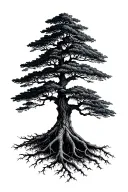 mountain ash tree with canopy and roots reaching deep tattoo design idea