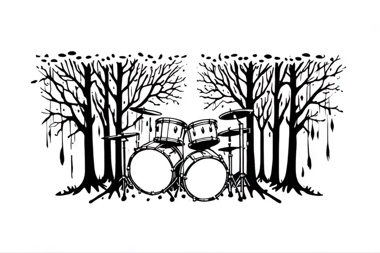burnt forest drummer rip tattoo design idea