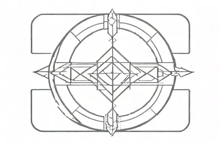 black arm band tattoo with vault symbol in center tattoo design idea