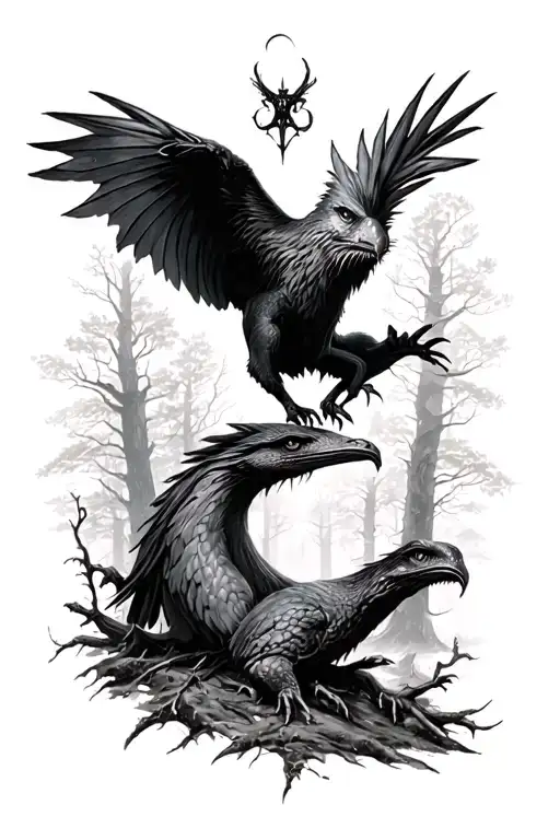 Harry Potter forbidden forest filled with fantastic beasts tattoo design idea