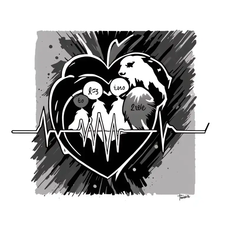 men's tattoo with heartbeat and 3 kids initials tattoo design idea