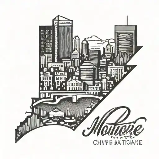 Baltimore city Skyline overlapped by The letter M tattoo design idea