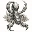 make a scorpion with a skull or bones, desert elements behind it. maybe even flames or abstract shapes. tattoo design idea