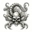 make a scorpion with a skull or bones, desert elements behind it. maybe even flames or abstract shapes. tattoo design idea