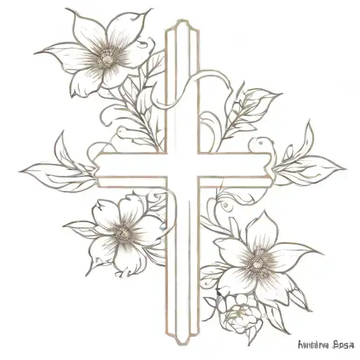 floral cross tattoo design idea