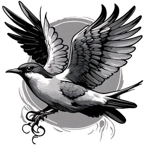 swallow on a three with open wings tattoo design idea