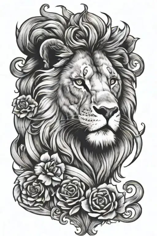 a lion's head looking forward with claws outstretched and wrapping around four hearts tattoo design idea