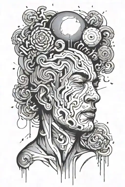 overthinking concept exploded head tattoo design idea