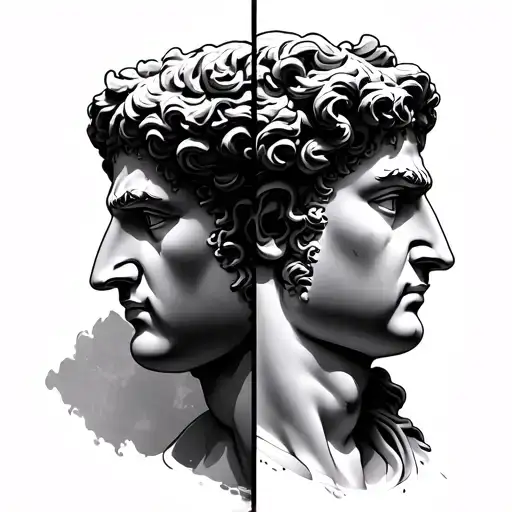 Half face of a male Roman statue head tattoo design idea