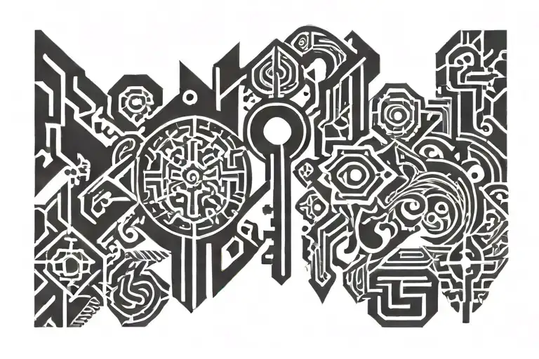 Key + Ukrainian tryzub tattoo design idea