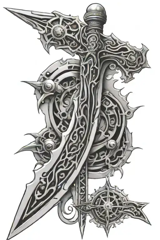 biomech sword tattoo design idea