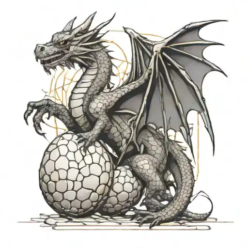 the dragon stole hundreds of golden eggs , the sketch should have clear and thick contour lines tattoo design idea