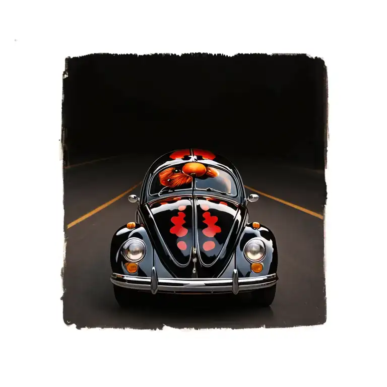 Create me a tattoo of a lady bug and a Volkswagen Beetle combined tattoo design idea