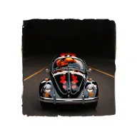 Create me a tattoo of a lady bug and a Volkswagen Beetle combined tattoo design idea