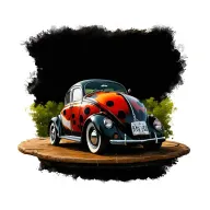 Create me a tattoo of a lady bug and a Volkswagen Beetle combined tattoo design idea