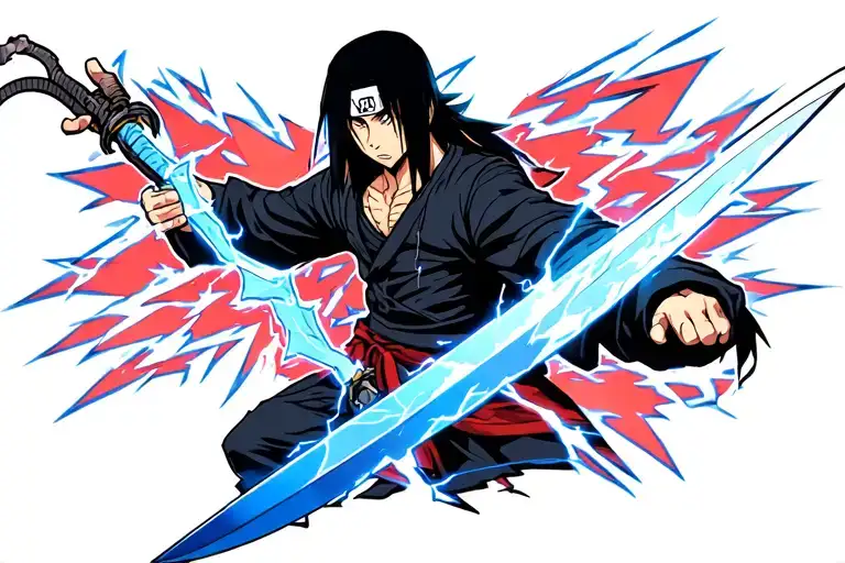 Itachi Uchiha in blade wrapped in lightning tattoo design idea