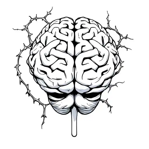 brain with vines thorns and maze with scribble art background  tattoo design idea