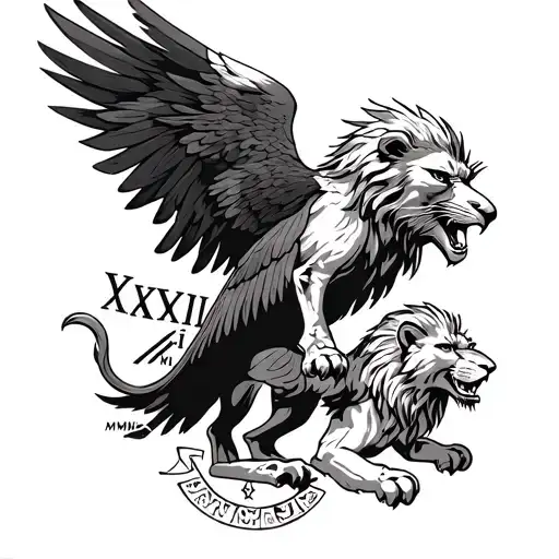 Create me a back of the forearm tattoo with a eagle and an angry lion and these Roman numerals XI•XVII•MMII and the Bibl tattoo design idea