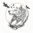 wolf and crows coming tattoo design idea