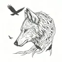 wolf and crows coming tattoo design idea