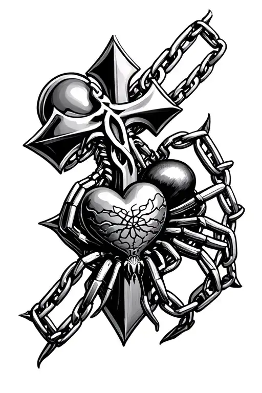 Chrome Hearts cross & chain and a spider and a spider web on the elbow tattoo design idea